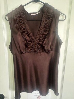 Beautiful Chocolate Brown Ruffle Collar Blouse